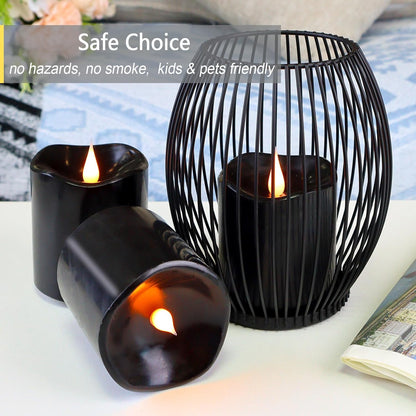 Black Flameless LED Candles, Halloween Candles Battery Operated with Remote Timer, 3D Moving Flame Flickering Last 600+ Hours, 3" x 3" Real Wax Electric Candle for Gothic Home Decor