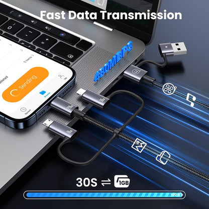 240W Multi Charging Cable, 4ft 6-in-1 USB C Cable Fast Charging Cords with USB-C/A Ports to IP/Type C/Micro Connectors for Pad/Cell Phones/Tablets/Laptop