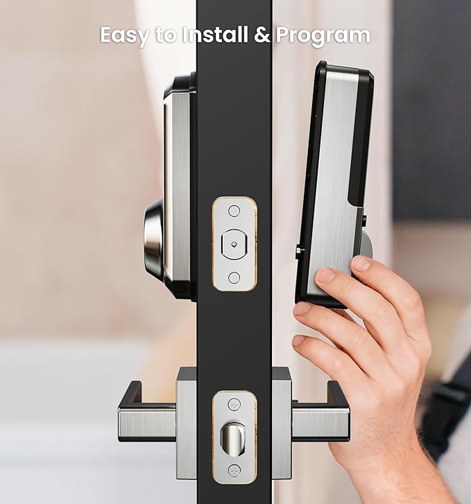 Veise VE06-L Smart Locks with 2 Lever Handle Set, App Control, Keyless Entry Deadbolt for Front Door, Electronic Digital Touchscreen Keypad, Auto Lock, Waterproof, Easy Installation, Satin Nickel