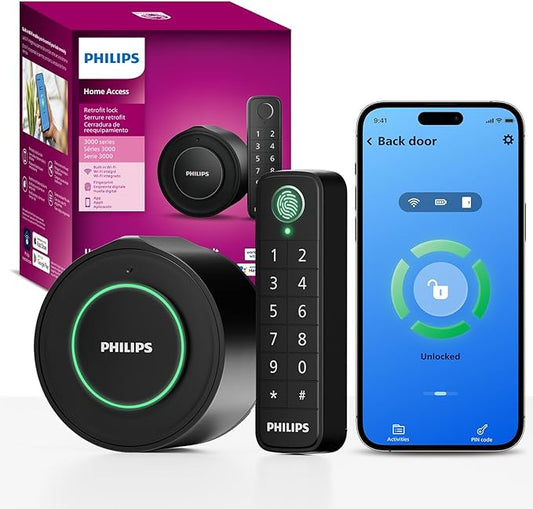 Philips WiFi Smart Deadbolt Lock with Fingerprint Keypad, APP Remote Control, Smart Retrofit Lock for Existing Deadbolt, Keyless Entry, Voice Control, Interior Auto-Locking
