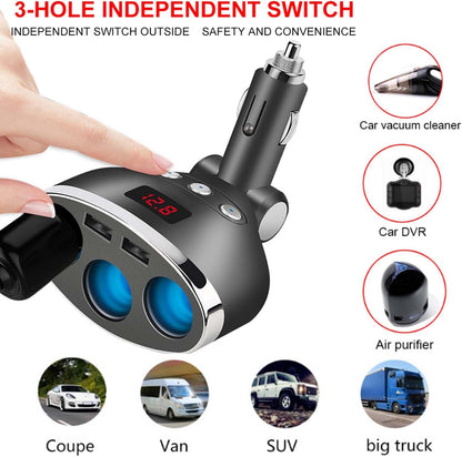 Car Charger,120W 3-Socket Cigarette Lighter Power Adapter DC Splitter 3.1A Dual USB Car Charger 12/24V with LED Voltage Display for Smartphone