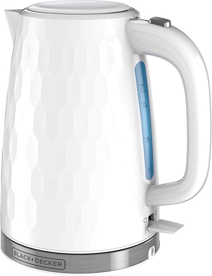 BLACK+DECKER 1.7L Cordless Electric Kettle,KE1560W,Premium Texture,Water Window,Rapid Boil,Auto Shutoff,White,(Pack of 2)