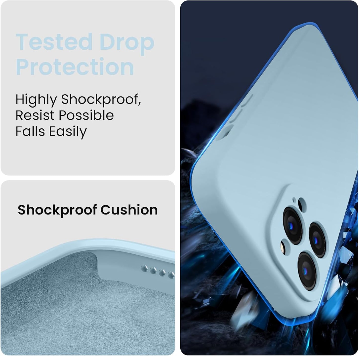 FireNova for iPhone 14 Pro Case, Silicone Upgraded [Camera Protection] Phone Case with [2 Screen Protectors], Soft Anti-Scratch Microfiber Lining Inside, 6.1 inch,Sky Blue