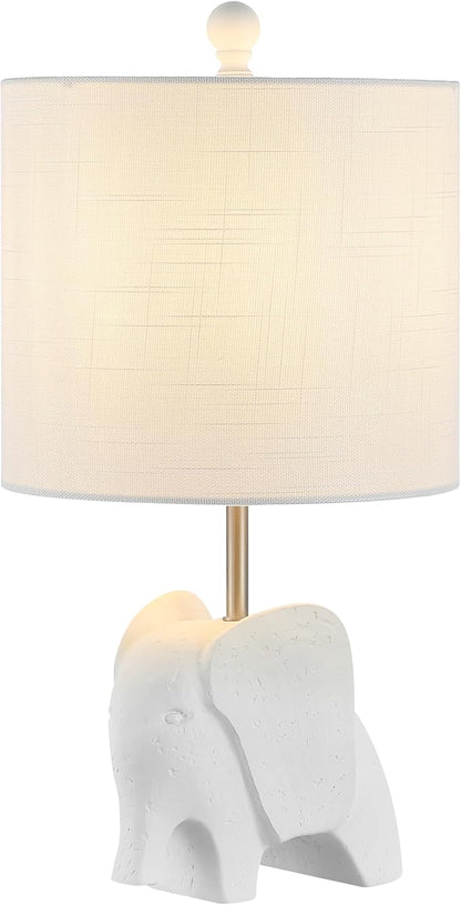JONATHAN Y 17.5" White Elephant Kids Table Lamp, Whimsical Resin Bedside Lamp with White Linen Drum Shade for Bedroom Playroom Nursery, LED Bulb Included, UL Listed (JYL1143D)