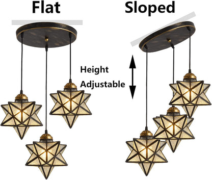 Glass Glam Chandelier Star Pendants Light Fixture Modern Elegant Ceiling Hanging Lights Included LED Warm Light Bulbs Oiled Bronze
