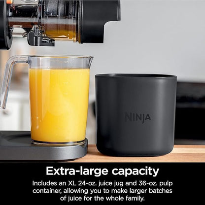 Ninja NeverClog Cold Press Juicer, Powerful Slow Juicer with Total Pulp Control, Countertop, Electric, 2 Pulp Functions, Dishwasher Safe, 2nd Generation, Charcoal, JC151 (Renewed)