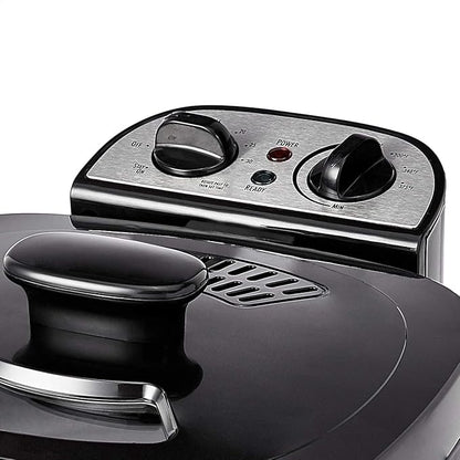 Amazon Basics 2.1-Qt (2.0L) Electric Deep Fryer with 8-Cup Oil Capacity, Adjustable Temperature Control, Timer, Easy Draining Removable Basket, Viewing Window, 1500W, Black
