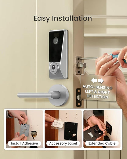 DESLOC D110 Plus Built-in Wi-Fi Smart Lock with 2 Lever Handles, Fingerprint Keyless Entry Door Lock Set, Touchscreen Keypad Deadbolt with Backlit, Remote Control, BHMA 3, IP54 Waterproof, Auto Lock