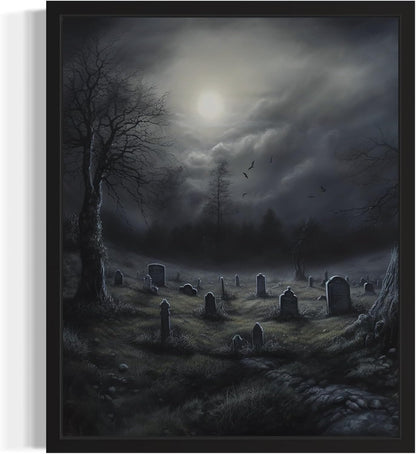 Gothic Graveyard Poster Art Print, Halloween Scary Vintage Wall Art Academia Spooky Painting Decoration for Horror Prints, Posters Bedroom Decor 89 (Gothic Graveyard, 11 x 14 inches, Unframed)