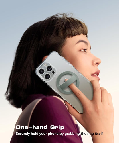 Magnetic Phone Grip, Removable Loop Grip with Soft Finger Strap, Silicone Phone Ring Holder for Back of Phone for iPhone 16/15/14/13/12 Pro Max/Plus, Calke Green