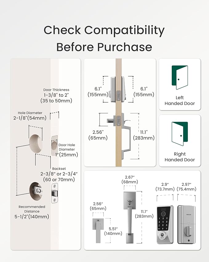 DESLOC D110 Plus Built-in Wi-Fi Smart Lock with Handle Set, Keyless Unlock in 0.5s with Fingerprint, Touchscreen Deadbolt with Visible Display, App Remote Control, BHMA Grade 3, IP54, Auto Lock