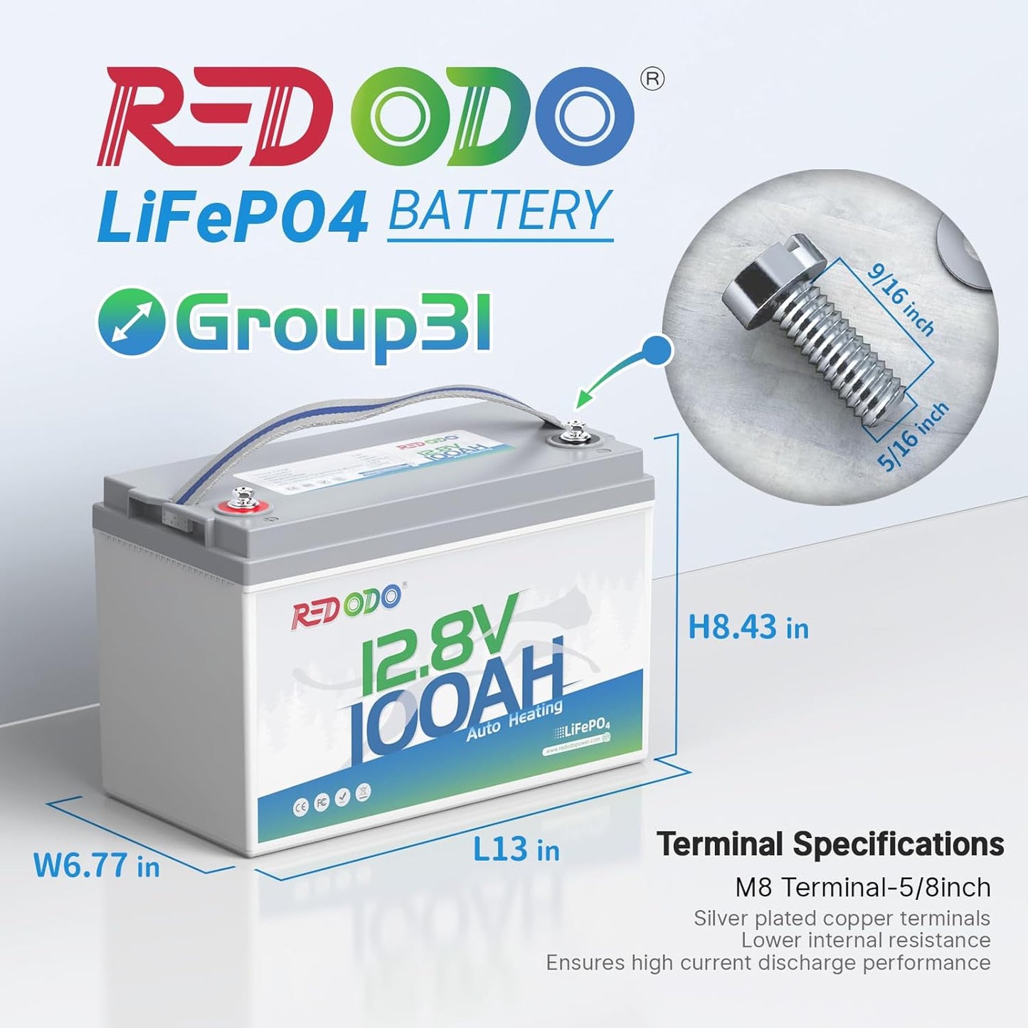 Redodo 12V 100Ah LiFePO4 Battery with Self Heating, Low Temperature Protection Group 31 Lithium Battery, Built in 100A BMS, 4000+ Deep Cycles, Perfect for RVs, Off-Grid in Cold Areas 2 Packs