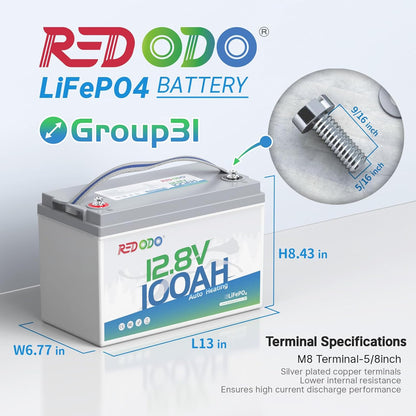 Redodo 12V 100Ah LiFePO4 Battery with Self Heating, Low Temperature Protection Group 31 Lithium Battery, Built in 100A BMS, 4000+ Deep Cycles, Perfect for RVs, Off-Grid in Cold Areas 2 Packs