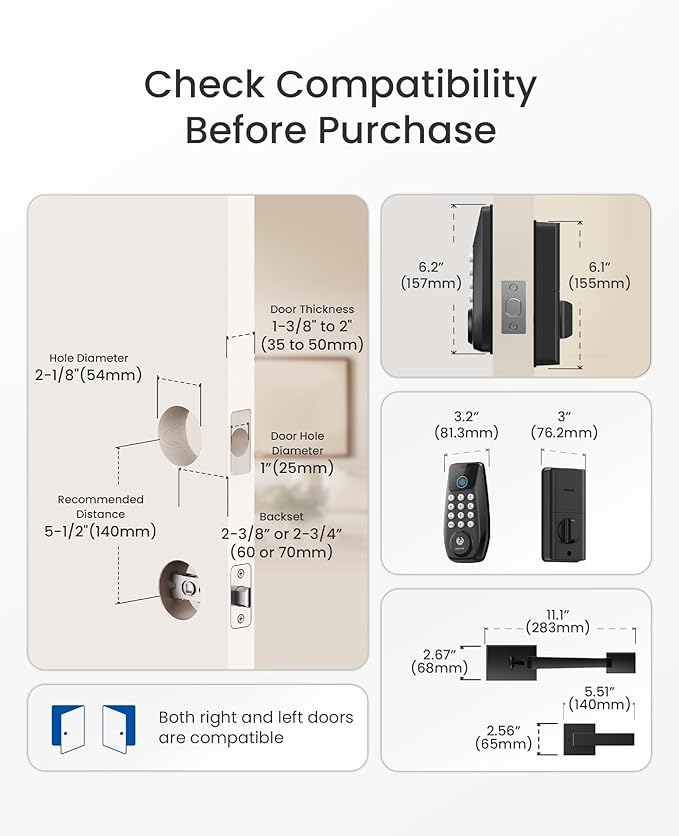 DESLOC C110 Keyless Entry Door Lock with Handle Set&Display (Smart Screen), Fingerprint Door Locks, Keypad Deadbolt, Auto-Lock, Backlit Keys, Passage Mode, IP54 Waterproof