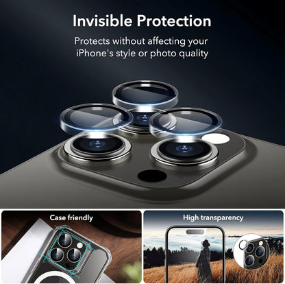 ESR 3+1 Pack for iPhone 15 Pro Privacy Screen Protector Set, Anti-spy Tempered-Glass Privacy Screen Protector, Micro-curved Edges, Case Friendly, 3-Pack with 1 Set of Individual Camera Lens Protector