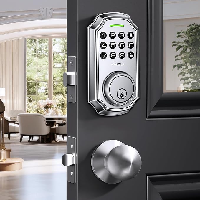 Keyless Entry Door Lock Deadbolt with Handle Set: 100 Code Front, Keypad with Handle, Electronic Keypad Deadbolt with 2 Knob, One Touch Lock, Auto Lock Easy to Install