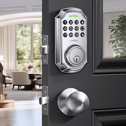 Keyless Entry Door Lock Deadbolt with Handle Set: 100 Code Front, Keypad with Handle, Electronic Keypad Deadbolt with 2 Knob, One Touch Lock, Auto Lock Easy to Install