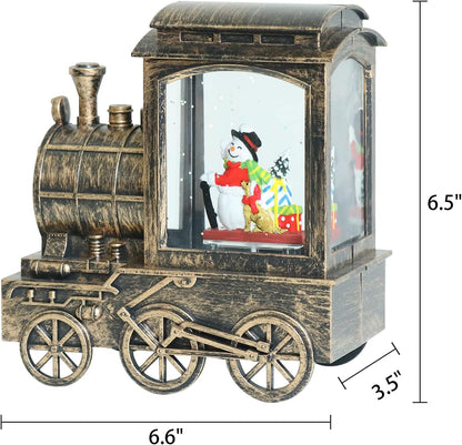 GenSwin Christmas Snow Globe Lantern Train Water Swirling Glitter with 6H Timer, Musical LED Lighted Battery Operated Snowman Scene for Christmas Home Decoration and Gift(Copper)