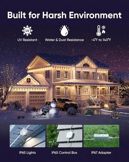 eufy Permanent Outdoor Lights E22, 100ft+ 50ft kit (Total 150ft) with 90 Triple-LED Lights, Smart RGBWW, Up to IP67 Waterproof, AI Light Themes for Halloween, Christmas, Works with eufy Cams, Black