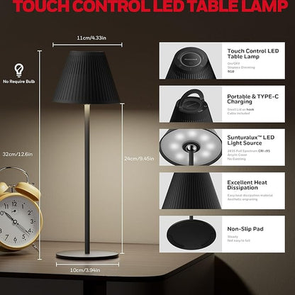 Honeywell 2Pack Cordless Table Lamp Rechargeable - M1 Sunturalux Portable LED Desk Lamp 5200mAh Battery Operated 4Color 9RGB Dimmable Bedside Lamps for Home Living Bedroom Restaurant Night Light
