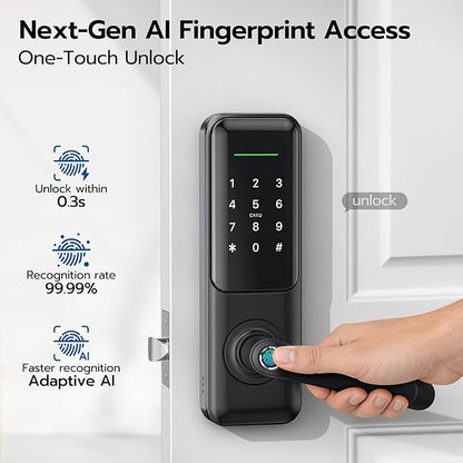 Fingerprint Smart Door Lock with Handle: Keyless Entry Keypad Lock for Front Door, Nyboer Electronic Digital Lock, Lockset Replacement for Exterior Doors