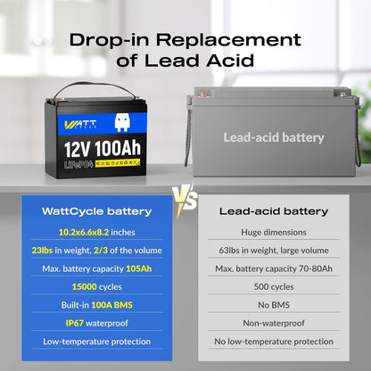12V 100Ah LiFePO4 Lithium Battery 2 Pack - BCI Group 24, 15000 Cycles, Built-in 100A BMS, Low-Temperature Protection - Ideal for RVs, Golf Cart, Home Energy Storage, Marine (2 Pack)