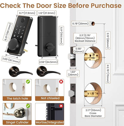 Keyless Entry Door Lock with 2 Lever Handles, Electronic Keypad Deadbolt, Auto & One Touch Lock,Smart Locks for Front Door, Easy Installation, App Control, Oil Rubbed Bronze