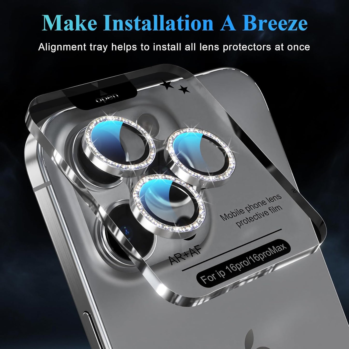 YWXTW Designed for iPhone 16 Pro/iPhone 16 Pro Max Camera Lens Protector Bling, [New Glitter Design] Individual Metal Tempered Glass Camera Cover Accessories Case Friendly (White Titanium)