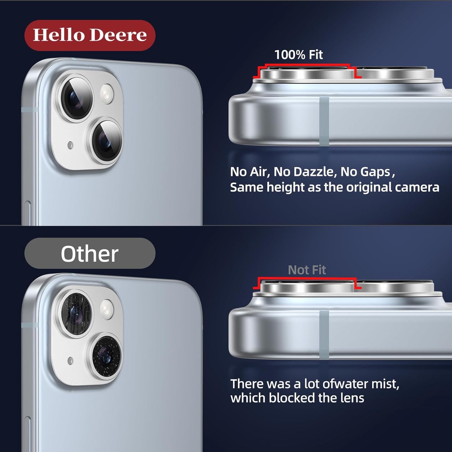 Compatible with iPhone 15/iPhone 14/iPhone 14 Plus/iPhone 15 Plus Camera Lens Protector, [Case-Friendly][Strong Adsorption][AR Anti-Reflection] Tempered Glass Full Coverage,Silver