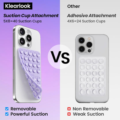 2PCS Silicone Suction Cup Phone Case Mount Double Sided, Hands-Free Phone Accessories Holder for Selfies and Videos, Silicon Sticky Phone Grip for iPhone and Android Transparent&Lavender