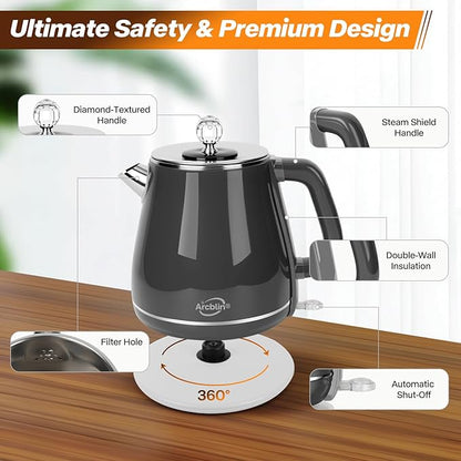 Retro Electric Kettle 1.8L, All Stainless Steel Hot Water Electric Kettle for Boiling Water, BPA Free Tea Kettle, 1350W Fast Boil, Auto Shut Off & Boil-Dry Protection