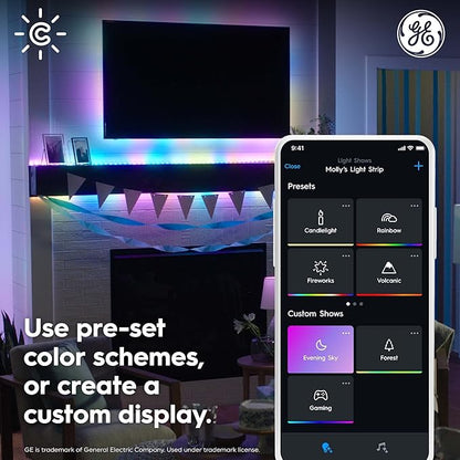 GE Cync Dynamic Effects Smart LED Light Strip with Music Sync, Color Changing WiFi Lights, Indoor Light Strip, Compatible with Alexa and Google Home, 16ft and Power Supply