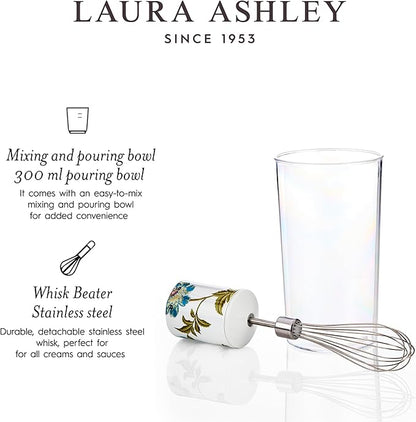 Laura Ashley 150W Immersion Blender Handheld - 4 in 1 Electric Hand Blender for Kitchen with Durable Stainless Steel Blades, Whisk & 300ml Mixing, Pouring Cup - 2 Speed Modes Hand Held Stick Blender