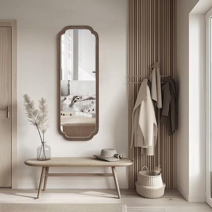WallBeyond Full Length Mirror Wall Mounted 43"x16", Rustic Wooden Frame Floor Mirror, Large Full Body Mirror for Bedroom, Leaning or Hanging Against Wall (Walnut Solid Wood)