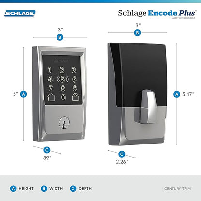 Schlage Encode Plus Smart Wi-Fi Lock for Front Door, Keyless Entry Deadbolt, Unlock with Apple Watch, Built-in WiFi and App Control, Easy Install, Alexa & Apple HomeKit Compatible, Bright Chrome