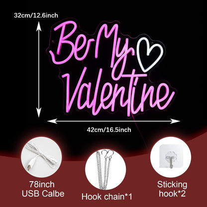 Be My Valentine Neon Sign Dimmable Pink LED Letters Light Up sign for Wall Decor USB Valentine Neon Light for Valentine's Day Lover Gift Bedroom Atmosphere Decor(12.6 * 16.5In)