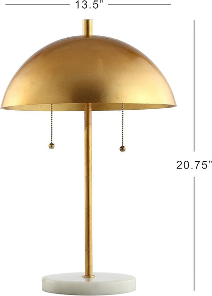 JONATHAN Y 20.75" Gold/White Marble 2-Light LED Table Lamp for Modern Bedside Decor, Glam Desk Lamp, Gold Metal Dome Shade, Pull Chain Switch, Bulbs Included JYL1071A