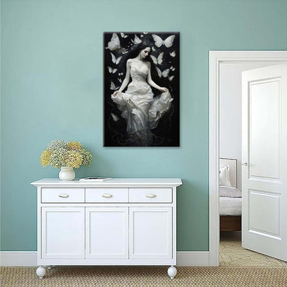 JFHCQJPK Vintage Gothic Feminine Canvas Wall Art Print Butterfly Poster Moody Preppy Wall Art Dark College Decor for Home Bedroom24x36in Frameless