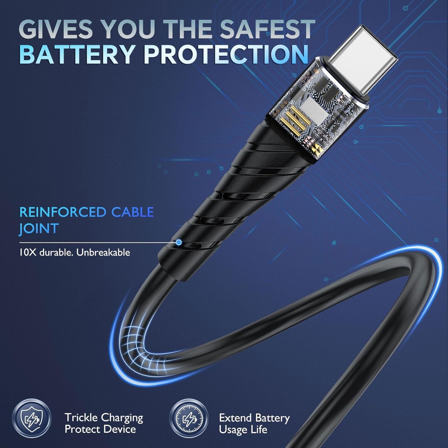 OIITH USB C Cable, USB A to USB C 3A Fast Charging (3FT 3Pack) Phone USB Type-C Charge Cable Android Charge Cord USB C Charger Cable for iPhone 15 Plus/Pro/Pro Max/Samsung/Pad/Laptop/LG/-Blue