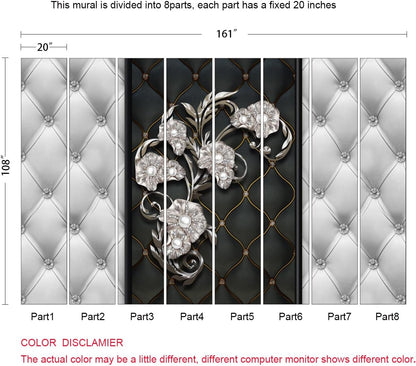 Black and White 3D Diamond Soft Case Faux Leather Wall Mural Wallpaper for Bedroom Living Room Tv Background (Not Peel and Stick)