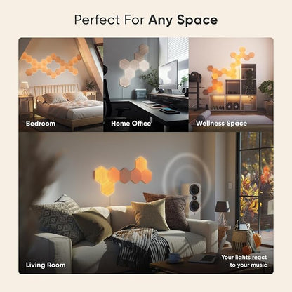 Nanoleaf Elements Wood Look Smart Wall Lights, Hexagon LED Wall Lights work with Alexa Google Assistant, Home Wall Decor for Living Room with Music Sync, Touch Control, Ambient White 1500-4000K, 13 PK