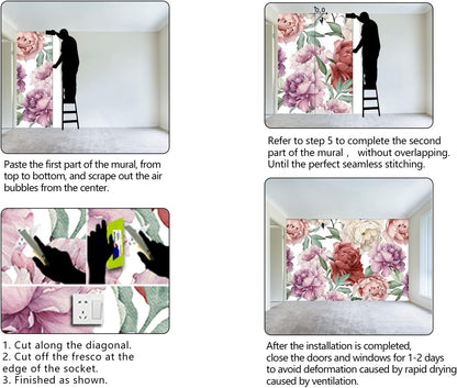 Pink Peony Flowers Mural Bedroom Peony Floral Wallpaper Room Decor Living Room tv Background Large Wall Mural - 160"x108" (Not Peel and Stick)
