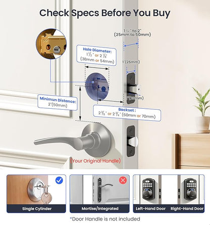Veise VE012W Built-in WiFi Fingerprint Smart Lock, App Remote Control, Compatible with Alexa & Google Assistant, Keyless Entry for Front Door, Digital Keypad Deadbolt, Auto Lock, Matte Black