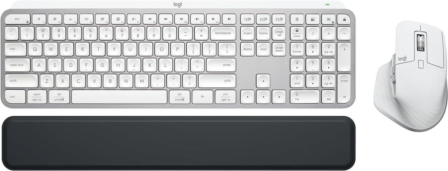 Logitech MX Master 3S Keys S Combo - Performance Wireless Keyboard and Mouse with Palm Rest, Customizable Illumination, Fast Scrolling, Bluetooth, USB C, for Windows, Linux, Chrome, Mac - Pale Grey
