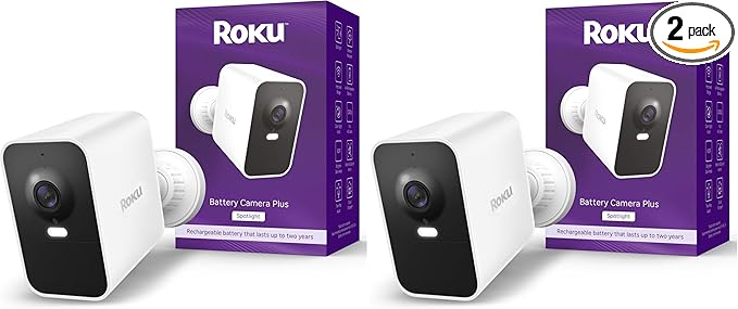 Roku Battery Camera Plus for Home Security - New 2025 Weather-Resistant Outdoor & Indoor Wireless Camera & Pet Monitor with 1080p HD & Two-Way Audio - 4X Rechargeable Battery Capacity (Pack of 2)