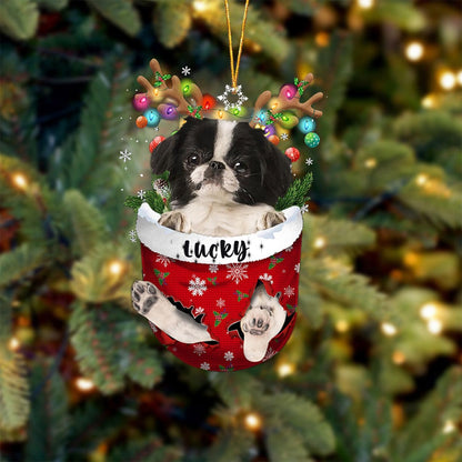 Japanese Chin 2 Dog Christmas Ornament, Japanese Chin 2 in Snow Pocket Christmas Tree Ornament, Dog Lovers Gift Idea Xmas Decor, Christmas Decorations for Tree, Christmas Ornament Gift for Dog Lovers