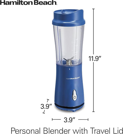 Hamilton Beach Portable Blender for Shakes and Smoothies,14 Oz BPA Free Travel Cup & Lid,Durable Stainless Steel Blades,Personal Smoothie Blender,Blue,51132G,(Pack of 4)
