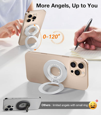 TORRAS 2025 Upgrade [Dual-Ring] Fit for MagSafe Phone Grip Ring Holder [Dual-Ring] Compatible with MagSafe Kickstand Magnetic for iPhone 16/15/14/13/12/11 Samsung, Google Accessories, Silver White