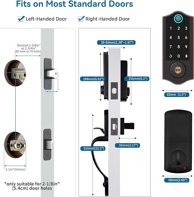 Harfo Fingerprint Smart Door Lock for Front Door with Handle Set, App Control, Keyless Entry Keyless Deadbolt, Digital Electronic Touchscreen Keypad, Auto Lock, Easy to Install, Aged Bronze