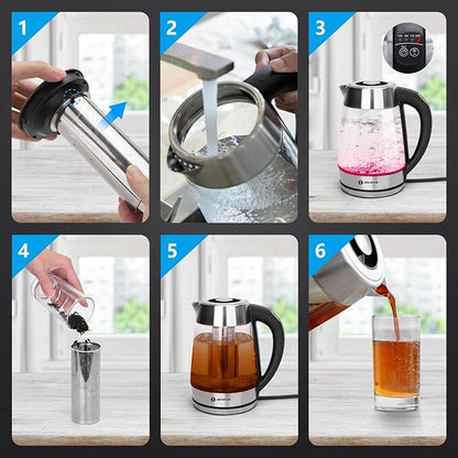 Aigostar Electric Kettle, Tea Kettle with Temperature Control and Tea Infuser, 1500W Hot Water Kettle with Variable Temperature, Keep Warm Function, LED Indicator Light Change, Auto Shut-Off, 1.7L
